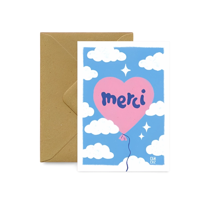 Carte postale "MERCI COEUR BALLON"